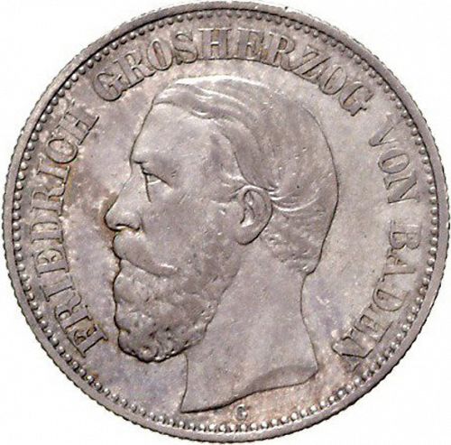 2 Mark Obverse Image minted in GERMANY in 1876G (1871-18 - Empire BADEN)  - The Coin Database