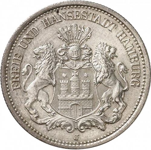 2 Mark Obverse Image minted in GERMANY in 1876J (1871-18 - Empire HAMBURG)  - The Coin Database