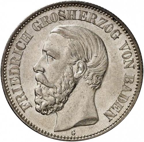 2 Mark Obverse Image minted in GERMANY in 1877G (1871-18 - Empire BADEN)  - The Coin Database