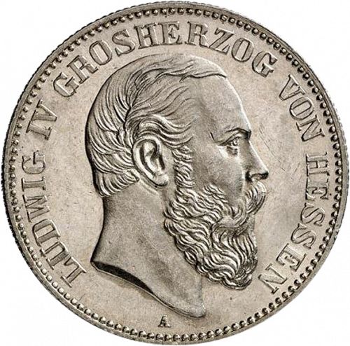 2 Mark Obverse Image minted in GERMANY in 1888A (1871-18 - Empire HESSE-DARMSTATDT)  - The Coin Database