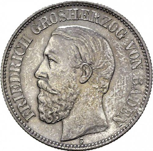 2 Mark Obverse Image minted in GERMANY in 1888G (1871-18 - Empire BADEN)  - The Coin Database