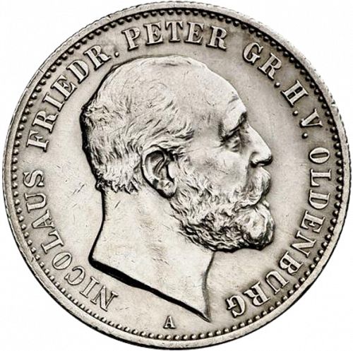 2 Mark Obverse Image minted in GERMANY in 1891A (1871-18 - Empire OLDENBURG)  - The Coin Database