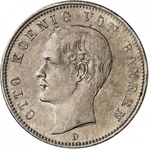 2 Mark Obverse Image minted in GERMANY in 1891D (1871-18 - Empire BAVARIA)  - The Coin Database