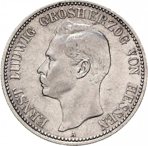 2 Mark Obverse Image minted in GERMANY in 1896A (1871-18 - Empire HESSE-DARMSTATDT)  - The Coin Database