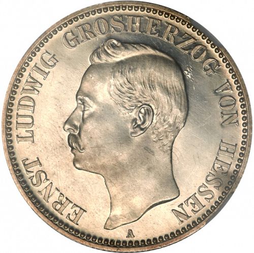 2 Mark Obverse Image minted in GERMANY in 1900A (1871-18 - Empire HESSE-DARMSTATDT)  - The Coin Database