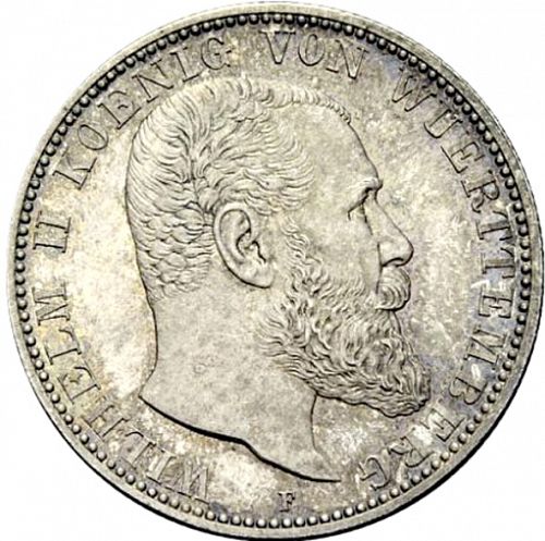 2 Mark Obverse Image minted in GERMANY in 1901F (1871-18 - Empire WURTTEMBERG)  - The Coin Database