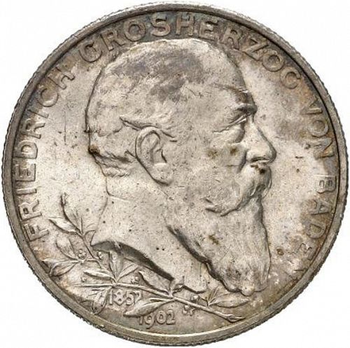 2 Mark Obverse Image minted in GERMANY in 1902 (1871-18 - Empire BADEN)  - The Coin Database