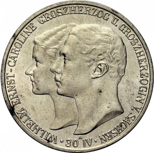 2 Mark Obverse Image minted in GERMANY in 1903A (1871-18 - Empire SAXE-WEIMAR-EISENACH)  - The Coin Database