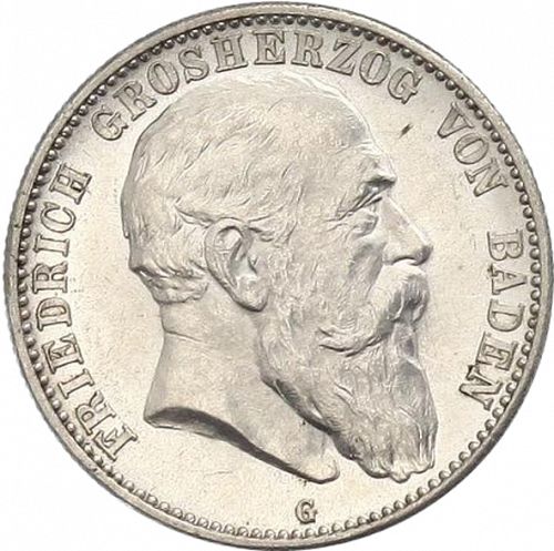 2 Mark Obverse Image minted in GERMANY in 1904G (1871-18 - Empire BADEN)  - The Coin Database