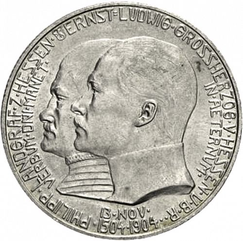2 Mark Obverse Image minted in GERMANY in 1904 (1871-18 - Empire HESSE-DARMSTATDT)  - The Coin Database