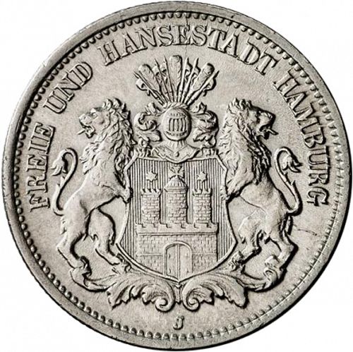 2 Mark Obverse Image minted in GERMANY in 1905J (1871-18 - Empire HAMBURG)  - The Coin Database