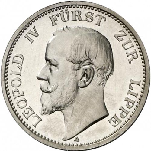 2 Mark Obverse Image minted in GERMANY in 1906A (1871-18 - Empire LIPPE-DETMOLD)  - The Coin Database