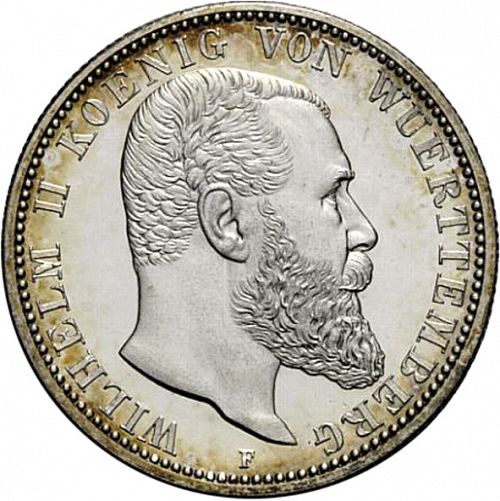 2 Mark Obverse Image minted in GERMANY in 1906F (1871-18 - Empire WURTTEMBERG)  - The Coin Database