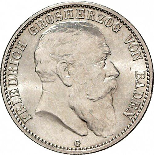2 Mark Obverse Image minted in GERMANY in 1907G (1871-18 - Empire BADEN)  - The Coin Database