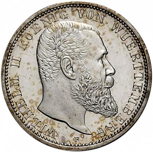 2 Mark Obverse Image minted in GERMANY in 1912F (1871-18 - Empire WURTTEMBERG)  - The Coin Database