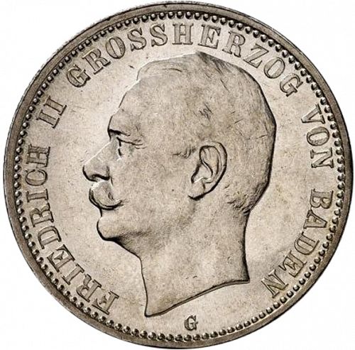 2 Mark Obverse Image minted in GERMANY in 1913G (1871-18 - Empire BADEN)  - The Coin Database