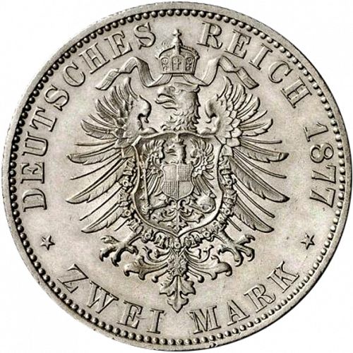 2 Mark Reverse Image minted in GERMANY in 1877B (1871-18 - Empire REUSS-OBERGREIZ)  - The Coin Database
