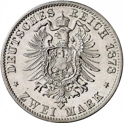 2 Mark Reverse Image minted in GERMANY in 1878J (1871-18 - Empire HAMBURG)  - The Coin Database