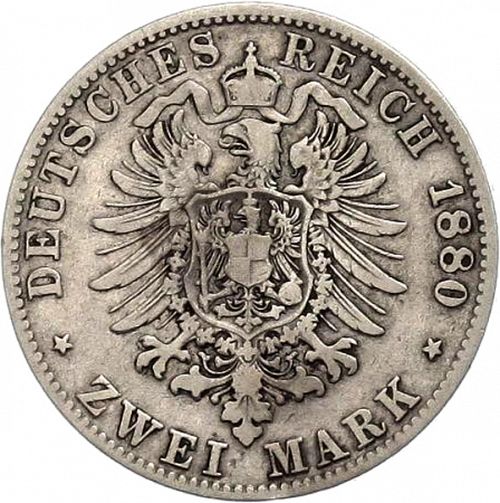 2 Mark Reverse Image minted in GERMANY in 1880D (1871-18 - Empire BAVARIA)  - The Coin Database