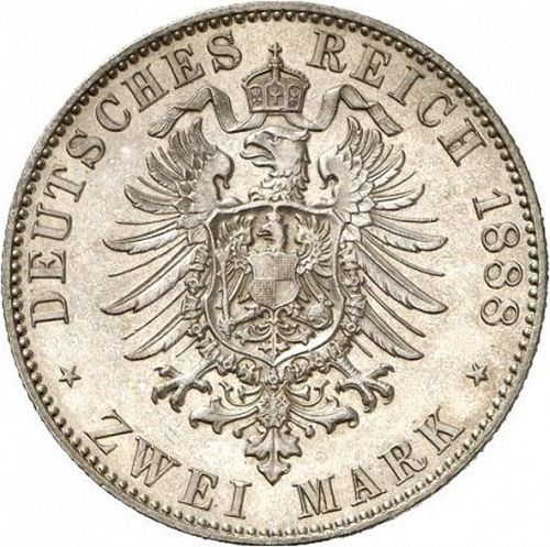 2 Mark Reverse Image minted in GERMANY in 1888E (1871-18 - Empire SAXONY-ALBERTINE)  - The Coin Database