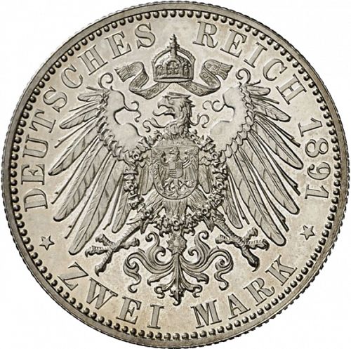 2 Mark Reverse Image minted in GERMANY in 1891A (1871-18 - Empire PRUSSIA)  - The Coin Database