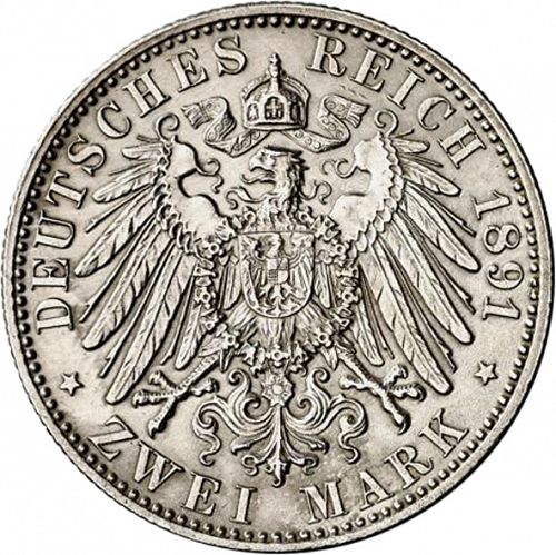 2 Mark Reverse Image minted in GERMANY in 1891A (1871-18 - Empire OLDENBURG)  - The Coin Database