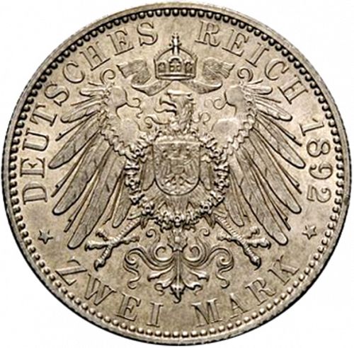 2 Mark Reverse Image minted in GERMANY in 1892A (1871-18 - Empire SAXE-WEIMAR-EISENACH)  - The Coin Database