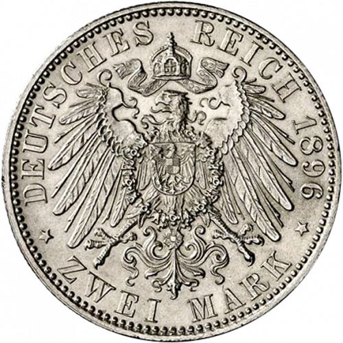 2 Mark Reverse Image minted in GERMANY in 1896A (1871-18 - Empire SCHWARZBURG-SONDERSHAUSEN)  - The Coin Database