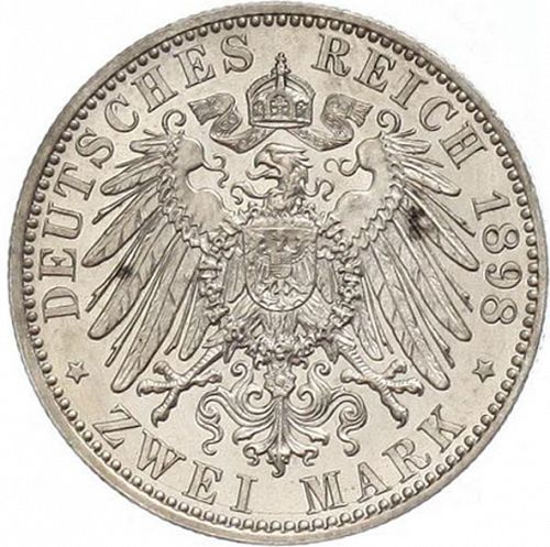 2 Mark Reverse Image minted in GERMANY in 1898A (1871-18 - Empire SCHAUMBURG-LIPPE)  - The Coin Database