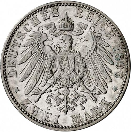 2 Mark Reverse Image minted in GERMANY in 1899A (1871-18 - Empire REUSS-OBERGREIZ)  - The Coin Database