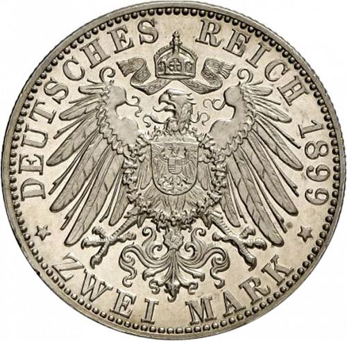 2 Mark Reverse Image minted in GERMANY in 1899G (1871-18 - Empire BADEN)  - The Coin Database