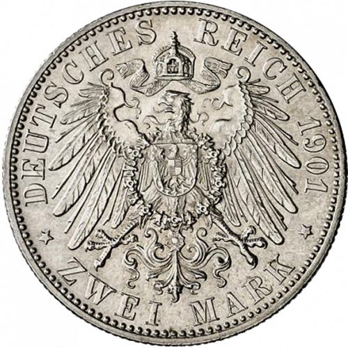 2 Mark Reverse Image minted in GERMANY in 1901A (1871-18 - Empire LUBECK)  - The Coin Database