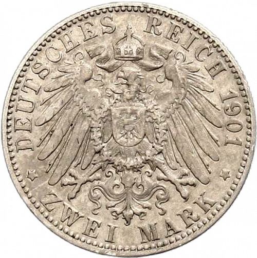 2 Mark Reverse Image minted in GERMANY in 1901A (1871-18 - Empire PRUSSIA)  - The Coin Database