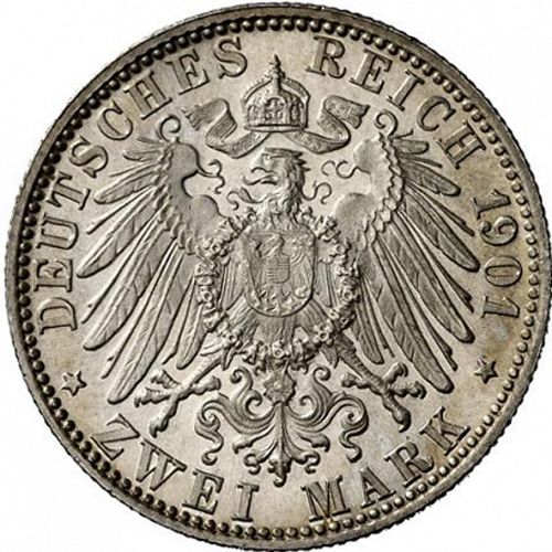2 Mark Reverse Image minted in GERMANY in 1901D (1871-18 - Empire SAXE-MEININGEN)  - The Coin Database