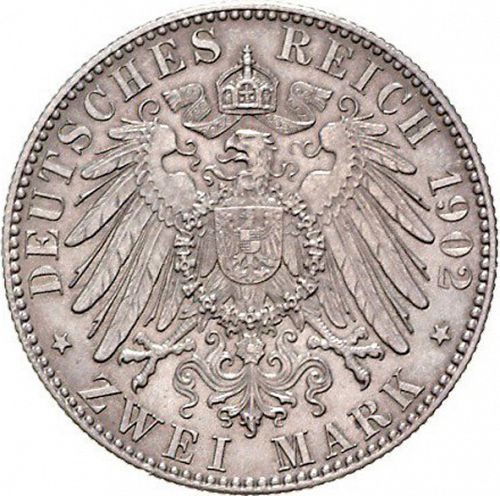2 Mark Reverse Image minted in GERMANY in 1902E (1871-18 - Empire SAXONY-ALBERTINE)  - The Coin Database