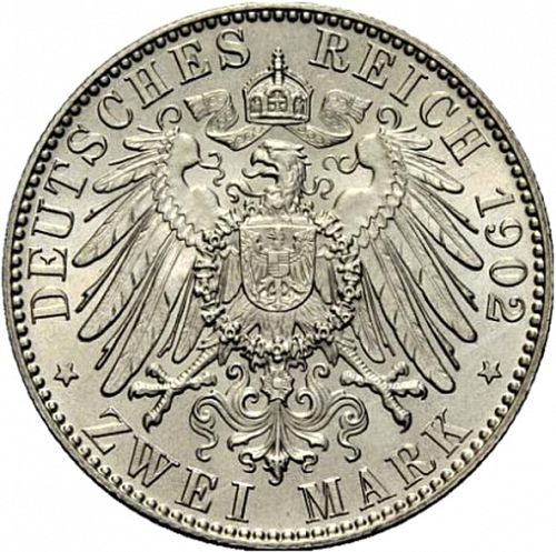 2 Mark Reverse Image minted in GERMANY in 1902E (1871-18 - Empire SAXONY-ALBERTINE)  - The Coin Database