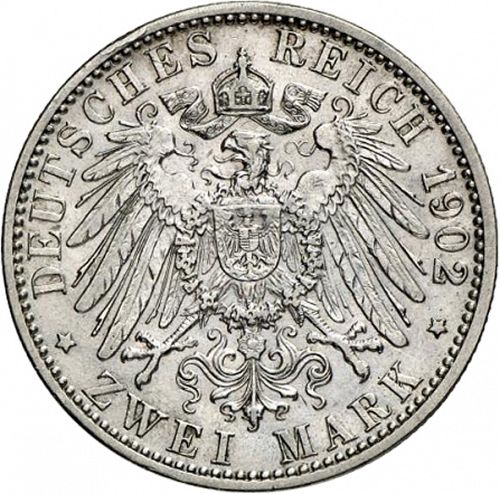 2 Mark Reverse Image minted in GERMANY in 1902G (1871-18 - Empire BADEN)  - The Coin Database