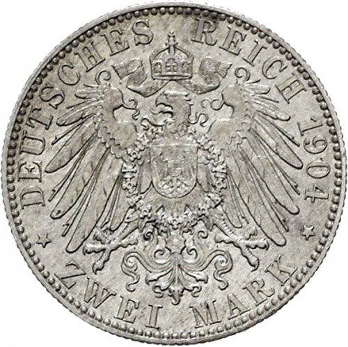 2 Mark Reverse Image minted in GERMANY in 1904E (1871-18 - Empire SAXONY-ALBERTINE)  - The Coin Database