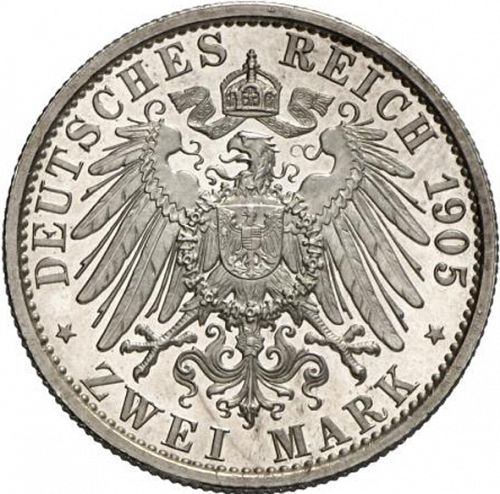 2 Mark Reverse Image minted in GERMANY in 1905 (1871-18 - Empire SCHWARZBURG-SONDERSHAUSEN)  - The Coin Database