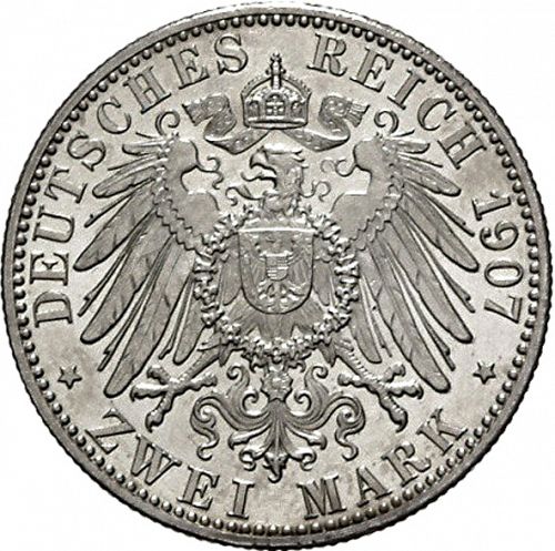 2 Mark Reverse Image minted in GERMANY in 1907 (1871-18 - Empire BADEN)  - The Coin Database
