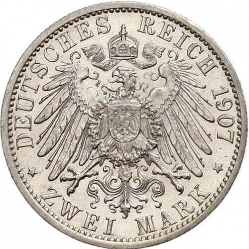 2 Mark Reverse Image minted in GERMANY in 1907A (1871-18 - Empire LUBECK)  - The Coin Database