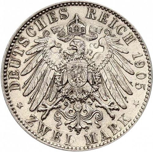 2 Mark Reverse Image minted in GERMANY in 1907E (1871-18 - Empire SAXONY-ALBERTINE)  - The Coin Database