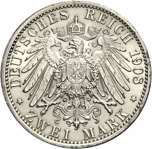 2 Mark Reverse Image minted in GERMANY in 1908 (1871-18 - Empire SAXE-WEIMAR-EISENACH)  - The Coin Database