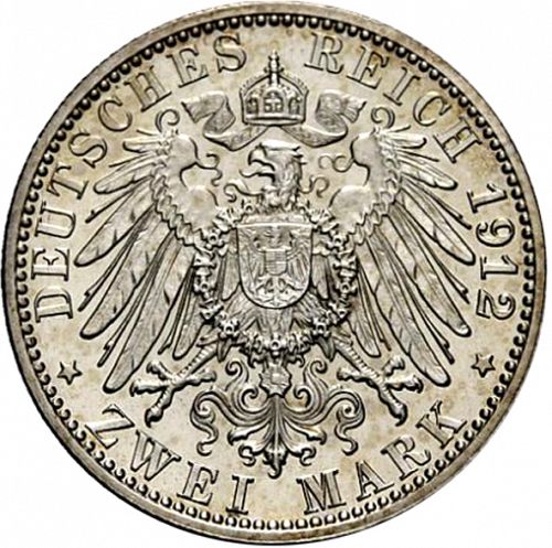 2 Mark Reverse Image minted in GERMANY in 1912F (1871-18 - Empire WURTTEMBERG)  - The Coin Database