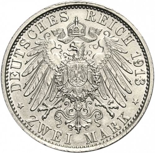 2 Mark Reverse Image minted in GERMANY in 1913A (1871-18 - Empire PRUSSIA)  - The Coin Database