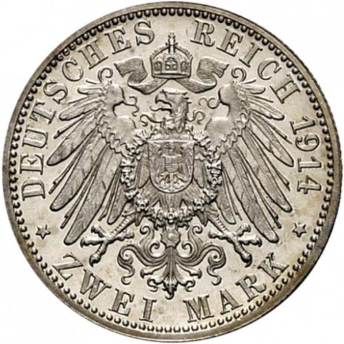2 Mark Reverse Image minted in GERMANY in 1913F (1871-18 - Empire WURTTEMBERG)  - The Coin Database
