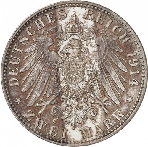 2 Mark Reverse Image minted in GERMANY in 1914D (1871-18 - Empire BAVARIA)  - The Coin Database
