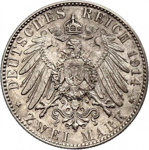 2 Mark Reverse Image minted in GERMANY in 1914E (1871-18 - Empire SAXONY-ALBERTINE)  - The Coin Database