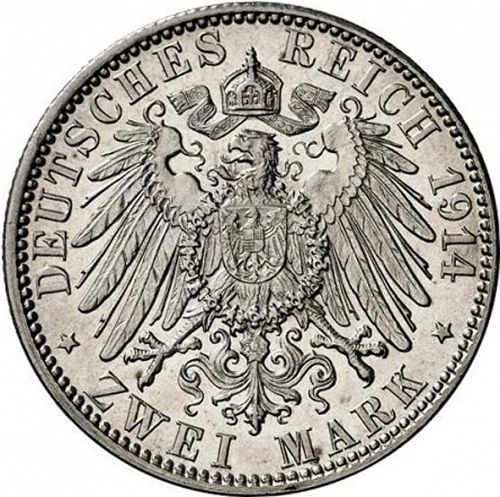2 Mark Reverse Image minted in GERMANY in 1914J (1871-18 - Empire HAMBURG)  - The Coin Database