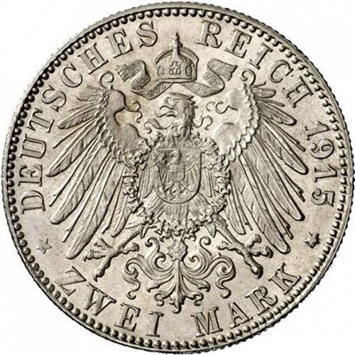 2 Mark Reverse Image minted in GERMANY in 1915 (1871-18 - Empire SAXE-MEININGEN)  - The Coin Database